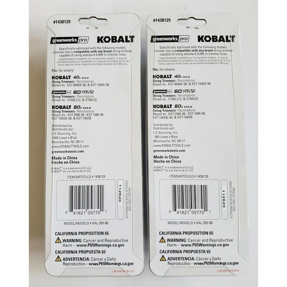 Kobalt / Greenworks Pro ~ .095” Pre-Cut Trimmer Line #1438129, 2‎ packs of 5ct - Picture 3 of 3